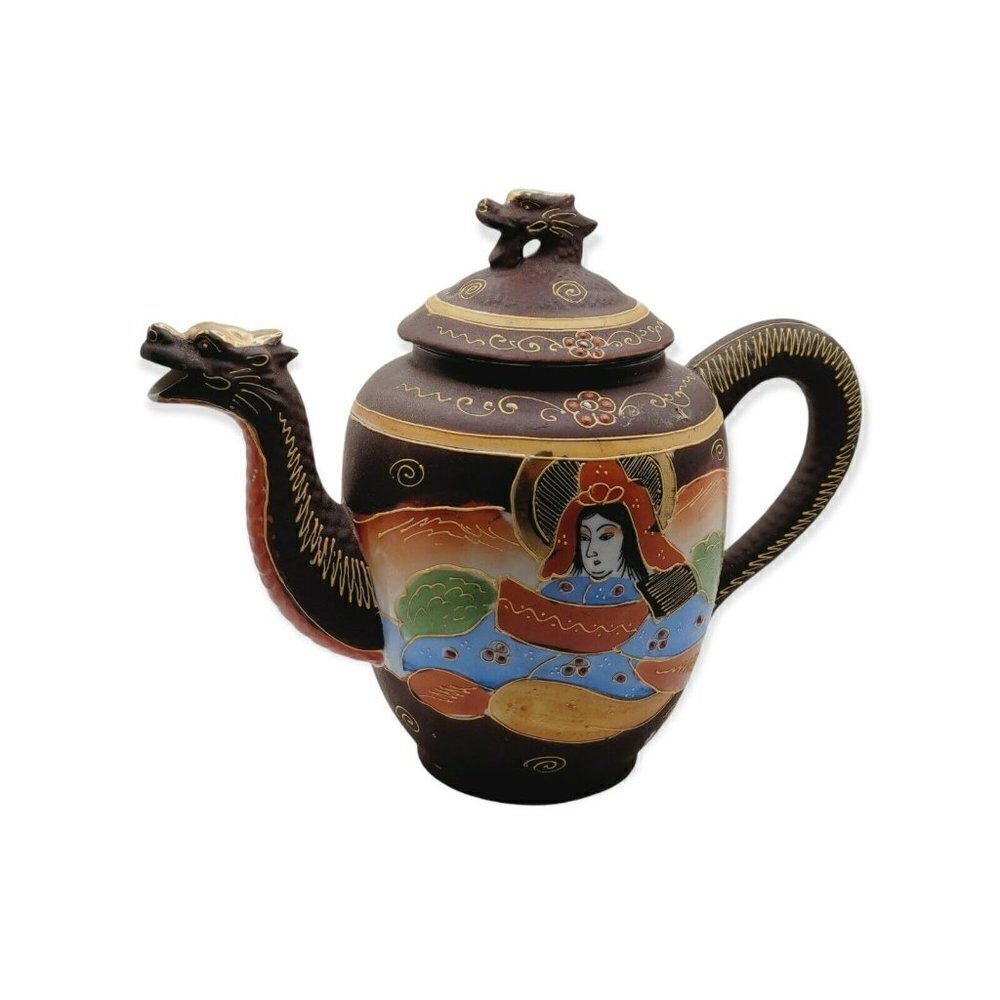 Vintage Takito Japanese Dragon Teapot Satsuma Moriage Handpainted Estate Asian